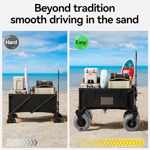 DXZ Beach Wagon Cart with Big Wheels for Sand – Folding Collapsible Wagon, Heavy Duty Wagons Carts Foldable for Beach, Camping, Outdoor Gear, Easy Setup Black Grey - color: Black Grey