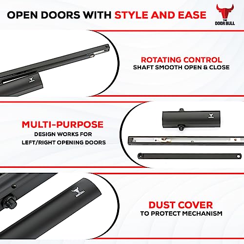 The Door Bull Series 5000 Automatic Door Closer – Hold Open Arm Features - size: 5000 Series, style: Matte Black