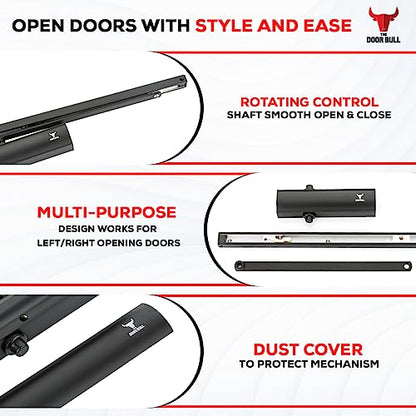 The Door Bull Series 5000 Automatic Door Closer – Hold Open Arm Features - size: 5000 Series, style: Matte Black