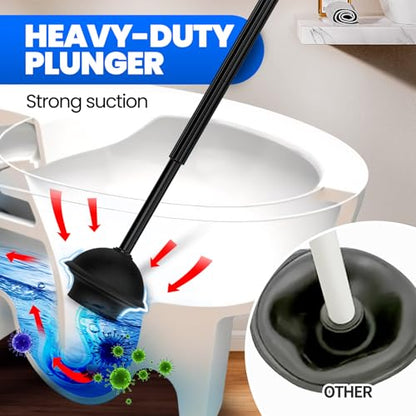 4in1 Toilet Plunger and Brush Set - Home Bathroom Cleaning Tools - color: Black