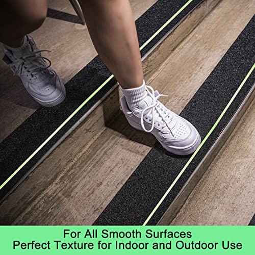 Outdoor Stair Treads Non-Slip 4" x 30" 12-Pack Waterproof Grip Tape Glow - color: Green, size: 4" x 30"
