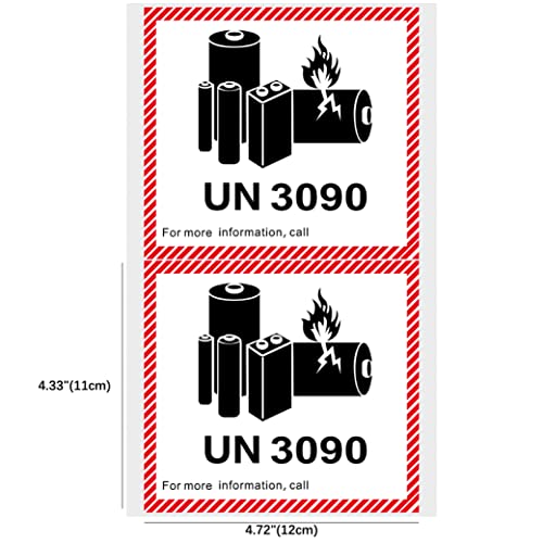 HYBSK 50PCS 4.7" x 4.3" Lithium Ion Battery Transport Caution Warning Labels for Shipping (UN3090) - size: UN3090