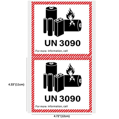 HYBSK 50PCS 4.7" x 4.3" Lithium Ion Battery Transport Caution Warning Labels for Shipping (UN3090) - size: UN3090
