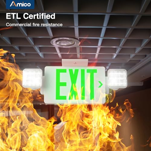 Amico 4 Pack Commercial Green Double-Sided Exit Sign with Large LED Light - color: Green