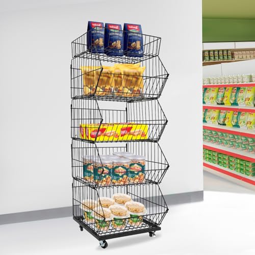 5 Tier Retail Display Rack, Snack Shelf Organizer Stand(18.9" W,Black) - color: Black, size: 18.9" W