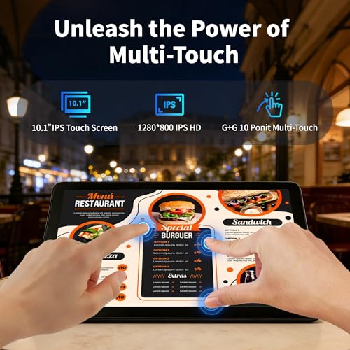 10.1" Industrial Touchscreen PC, All-in-One Computer Rockchip RK3399 Hexa-Core, 4GB RAM 64GB eMMC, Gigabit LAN, RS-232, USB 3.0, HDMI 4K, Android 11 for Digital Signage/POS/Factory Control