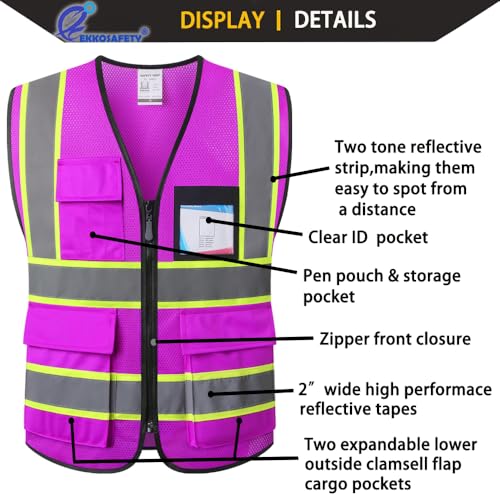 Purple Reflective Safety Vest for Men Women,EKH1,Purple,M - color: Purple, size: Medium