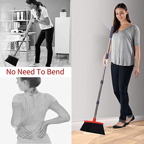 Broom and Dustpan Set 52-in Long Adjustable Handle Broom Dustpan Combo - color: Purple&red