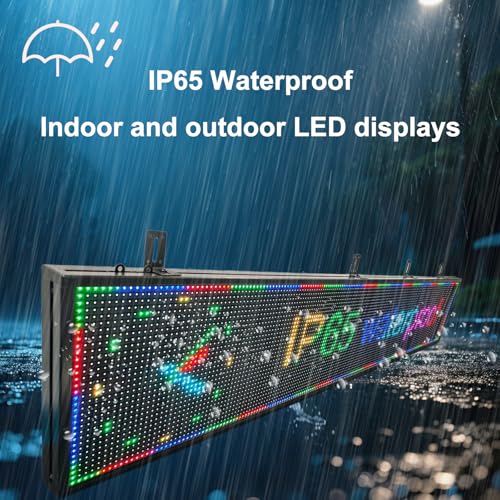 Programmable Scrolling P10 LED Display 77"x14" Large Outdoor Led Sign, High Brightness with 16-Level Dimming, WiFi Control, IP65 Waterproof LED Sign for Business, Restaurant, Shopping Mall Advertising - size: P10 77''×14"×2'' Outdoor& Indoor