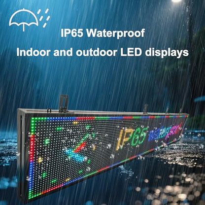 Programmable Scrolling P10 LED Display 77"x14" Large Outdoor Led Sign, High Brightness with 16-Level Dimming, WiFi Control, IP65 Waterproof LED Sign for Business, Restaurant, Shopping Mall Advertising - size: P10 77''×14"×2'' Outdoor& Indoor