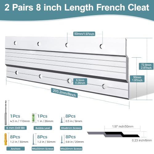 AENTGIU 2 Pairs French Cleat Picture Hanger, 8Inch Aluminum Z-Clip Brackets - size: 8inch, 2 Pair(4 Pcs)