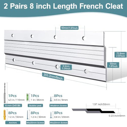 AENTGIU 2 Pairs French Cleat Picture Hanger, 8Inch Aluminum Z-Clip Brackets - size: 8inch, 2 Pair(4 Pcs)