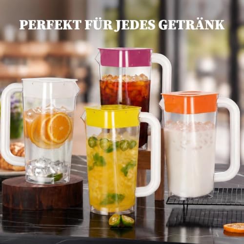 CURTA 4Pk 2L/68oz Plastic Pitcher w/Lid Handle, Meas Marks,Multicolor - color: Multicolor