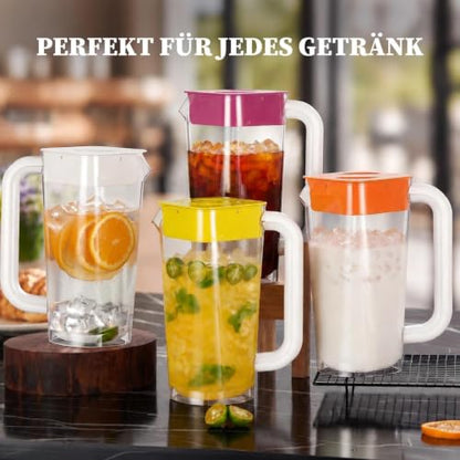 CURTA 4Pk 2L/68oz Plastic Pitcher w/Lid Handle, Meas Marks,Multicolor - color: Multicolor