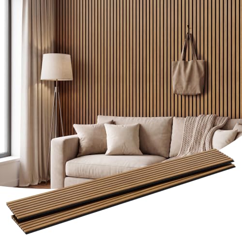 Amsleekey 2-Pack 94.5″x12.6″ Acoustic Wood Slat Wall Panels, 4 Hooks, Teak - color: Teak, size: 94.5 x 12.6 in - 2 pcs