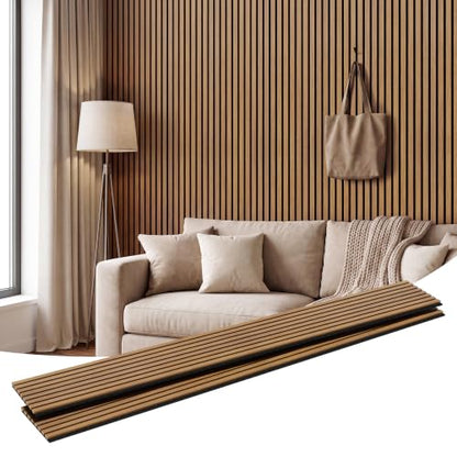 Amsleekey 2-Pack 94.5″x12.6″ Acoustic Wood Slat Wall Panels, 4 Hooks, Teak - color: Teak, size: 94.5 x 12.6 in - 2 pcs