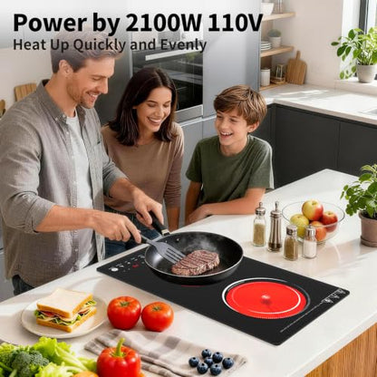 VBGK Electric Cooktop,110V 2100W Stove Top with LED touch Control,9 Power Levels, Kids Lock & 2H Timer,Overheat Protection stove,12 Inch 2 burner Electric cooktop - size: 2 burner electric stove