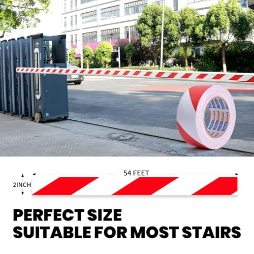 ADHES Hazard Tape Safety Warning Red White Stripe PVC Self Adhesive - color: red and white, size: 2in x 18yd
