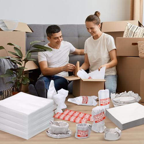 130 Pcs Moving Supplies Set, 50 Pcs 12'' x 12'' Foam Pouches & 50 Sheets 12'' x 12'' Packing Paper & 30 Pcs Fragile Stickers, Packing Foam Pouches and Newsprint Paper for Protecting Dishes Cup China - size: 130 Pcs-12x12 In