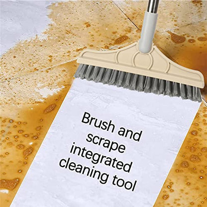 2 in 1 Floor Brush Scrubber with Long Handle Grout Brush 3 Poles 53.5'' New Upgrade Stiff Bristle Cleaning Scrub Brush with Squeegee 120°Rotating Tile Brush for Cleaning Bathroom Glass Patio Kitchen - color: Gray