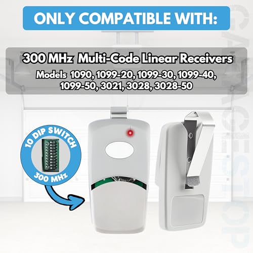 1X Gate Opener Remote for Multi-Code Linear 308911, 300MHz, 10 Dip Switch - color: One