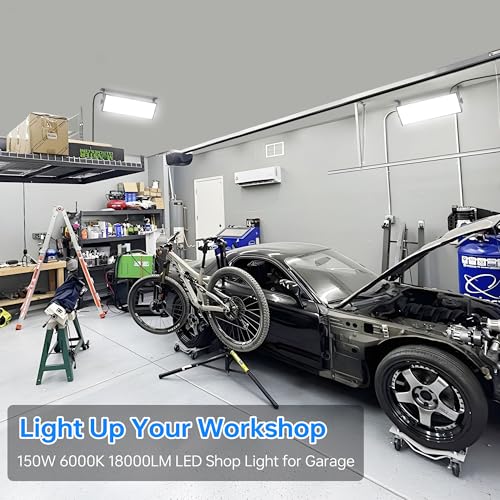YQNLIFA 150W LED Shop Light, 18000LM 6000K Waterproof Garage Lights, 4 Pack