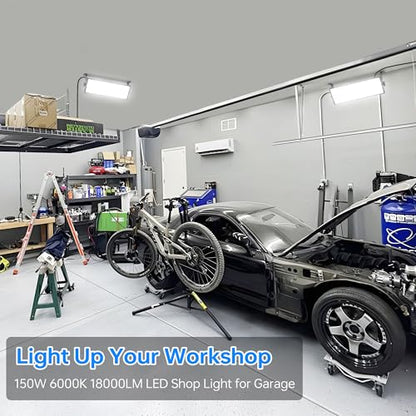 YQNLIFA 150W LED Shop Light, 18000LM 6000K Waterproof Garage Lights, 2 Pack