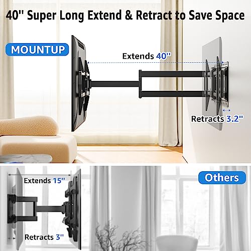 MOUNTUP Long Arm TV Wall Mount with 40’’ Extension, Full Motion TV Mount for Most 42''-90'' TVs, Corner Bracket with Swivel Tilt Max VESA 800x400mm Load Up to 150 LBS Fit 16/18/24'' Stud MU0059 - size: 42-90 inch, 150 lbs, Indoor 40.4 inch Arm