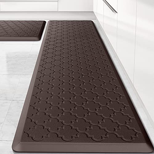 Kitchen Mat 2 PCS Cushioned Anti-Fatigue Floor Mat Standing Mat for Kitchen - color: Chocolate, size: 17.3"x28"+17.3"x60"