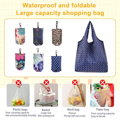 6 Pcs Reusable Shopping Bags Foldable,Grocery Bags in Pocket,Waterproof and Machine Washable,Eco-friendly Travel Recycle Polyester Tote Bags for Daily Shopping Supplies load