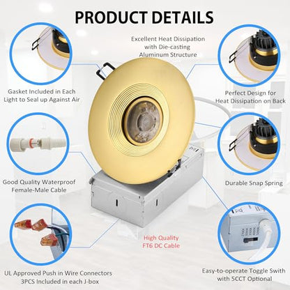 POPANU 4 Inch Gimbal LED Recessed Lights 6 Pack, Adjustable Downlight, Gold - color: Gold, size: 4 Inch