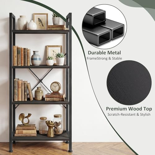 4 Tier Bookshelf, Free Standing Bookcase with Open Storage Shelves - color: Classic Black, size: 4 Tier