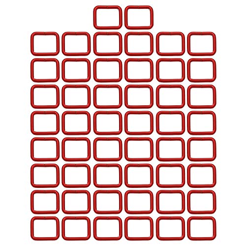 BIKICOCO Metal Rectangle Ring Buckles Square Strap Webbing Belt Rings for Bag Purse Non Welded 3/4 x 5/8 Inch - color: Red X 50 Pcs