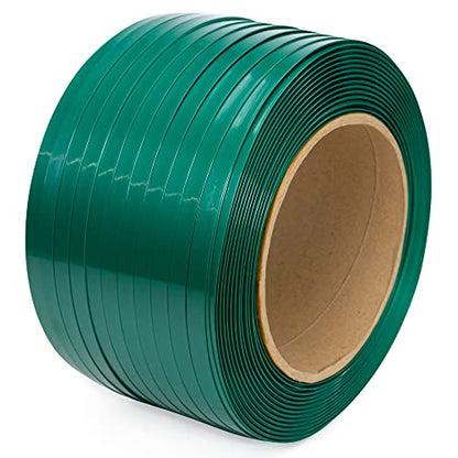 IDL Packaging 5/8" x .035" x 2300' Polyester (PET) Strapping Roll of 8" x 8" Core Size, 1400 lbs Break Strength, Green, Smooth - UV and Rust Resistant - size: 5/8W" x 2300L' (1400 lbs BS, 8x8 Core)