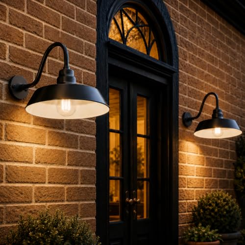 14in. Satin Black Outdoor Gooseneck Barn Light Fixture, 5000K Cool White - color: Satin Black (2-Pack), size: 14-1/2 in Gooseneck Arm