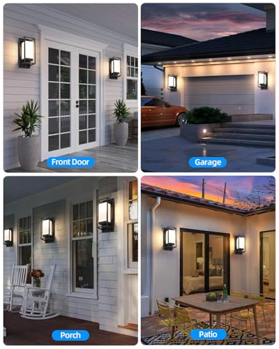 RAYVO Dusk to Dawn Outdoor Wall Lights 2 Pack, LED Bulb Included, E26 Base - color: Black