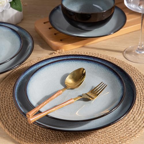 LeRatio Ceramic Dinnerware Sets for 8,24Pcs Porcelain Plates and Bowls Set - color: Dreamy Moonlight-Gray White, size: Service for 8-24pcs