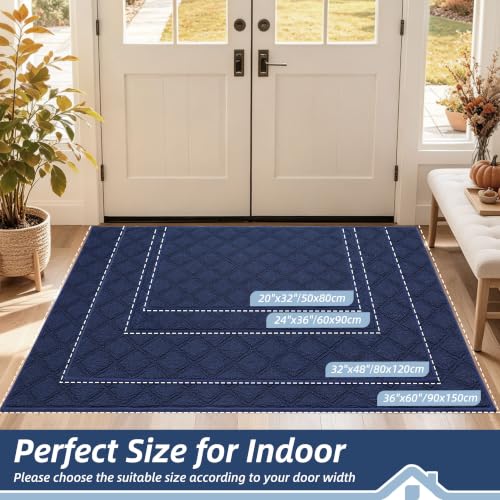 BEQHAUSE Dirt Trapper Door Mat 32" x 48" Non-Slip Washable, Blue - color: Blue, size: 32" X 48" (Rectangular)