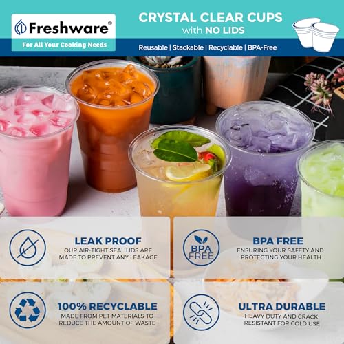 Freshware 9 oz Clear Disposable Plastic Cups, 100 Pack Clear Plastic Cups Tumblers, Heavy-duty Party Glasses, Disposable Cups for Thanksgiving, Halloween, Christmas Party - size: 9 oz. [100-PK]