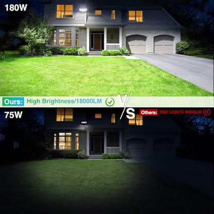 iMaihom 180W LED Security Light, 18000LM Flood Light Outdoor, Wired, Switch Controlled, IP65 Waterproof Exterior Floodlight, 6500K Daylight White, 3 Adjustable Heads for Garage, Yard, Entryway (Black) - color: Black