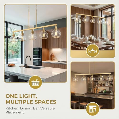 Phaosio Gold Kitchen Island Linear Pendant Light, 5-Light, E26 Base - color: Gold, size: 5-Light
