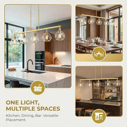 Phaosio Gold Kitchen Island Linear Pendant Light, 5-Light, E26 Base - color: Gold, size: 5-Light