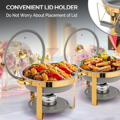 ROVSUN 6QT Chafing Dishes for Buffet 8 Pack, [Game Changer Maifanite-Coated] Chafing Dish Buffet Set, [Unique Gray & Gold Color] Chafers and Buffet Warmers Sets with Lid Holder for Party Wedding - color: Gray-gold