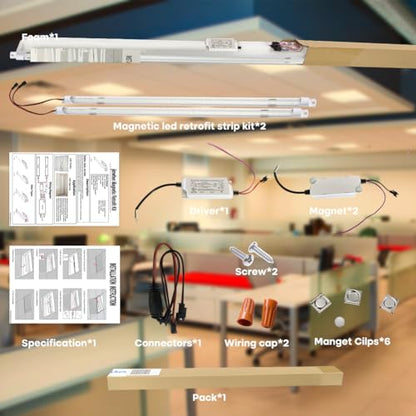 2FT 16W Magnetic Mount LED Retrofit Kit,3500K Warm Light, 0-10V Dimmable - color: 2ft 3500k Frosted