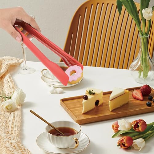 3 Sizes Toaster Tongs, Blue Multifunctional Bread Clip Anti Slip Food Clamps Heat Resistant Kitchen Baking Tools Space Saving Modern Utensils Gifts for Toaster Salad BBQ Vegetable Home Restaurant - color: Red