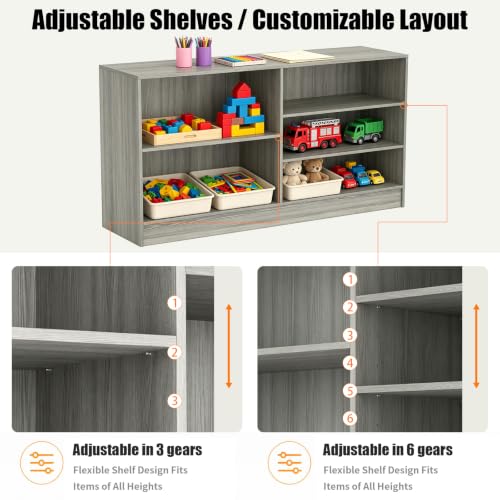 48”W * 20”D * 38”H - Cash Wrap Wood Counter - Gray Register Counter with 3 Heights Adjustable Shelf - color: Gary, size: 4 FT
