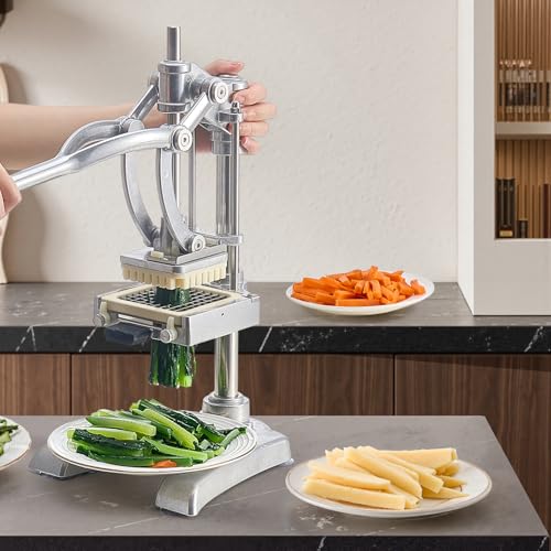 VEVOR French Fry Cutter, Ergonomic Potato Slicer with 3 Blades (1/2", 3/8", 1/4") & Juicer Plate, Easy-Replace Vegetable Chopper Dicer for Carrot, Onion, Lemon, Ideal for Home & Commercial Kitchens - size: 1/4" + 3/8" + 1/2" + Juicer Plate
