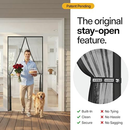 AUGO Magnetic Screen Door - Self Sealing, Heavy Duty, Hands Free Mesh Partition Keeps Bugs Out - Pet and Kid Friendly - Patent Pending Keep Open Feature - 38 Inch x 83 Inch - size: 38" x 83"