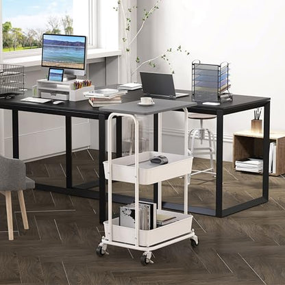 Simple Houseware 2-Tier Rolling Utility Cart Wood Top/Lockable Wheel, Gray - color: Grey
