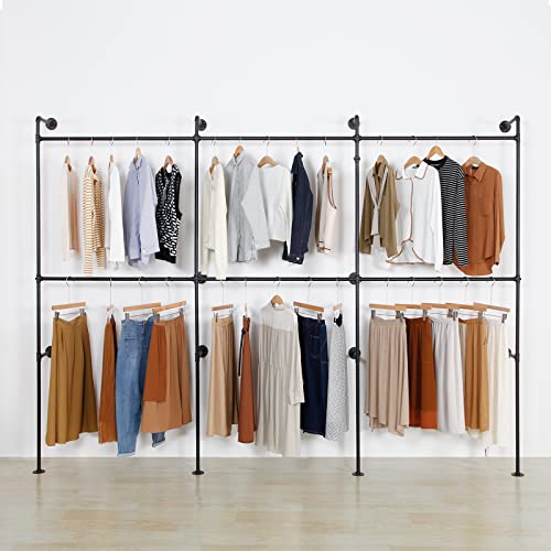 Modern Simple Industrial Pipe Clothing Rack, Display Stand Wall Mounted Clothes Garment Rack Heavy Duty Hanging Clothes Rods Bar for Closet Storage, 134in Black - color: III-Black